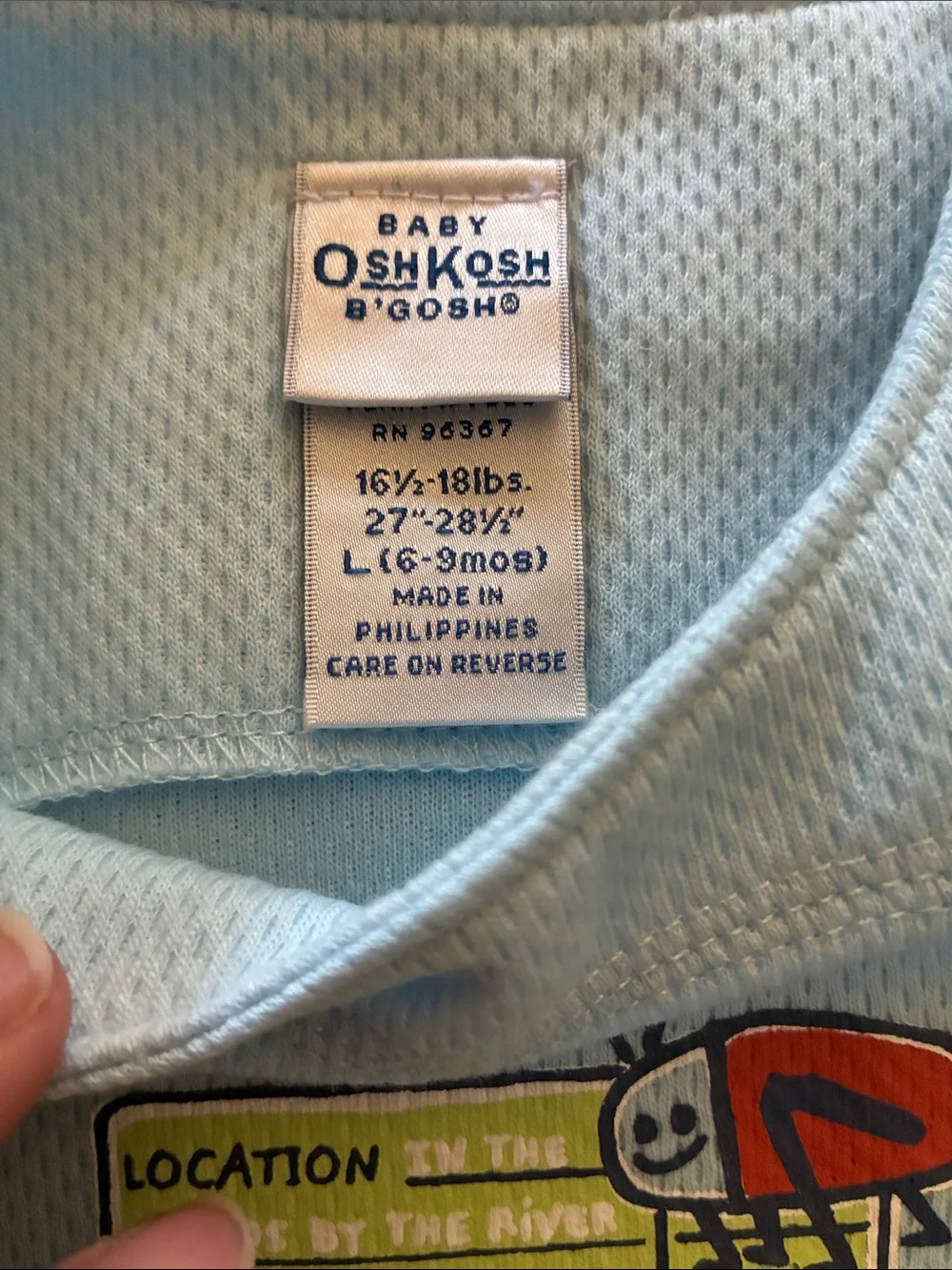 Vintage Deadstock OshKosh B'gosh Light Blue Baby Romper with Travel Patch